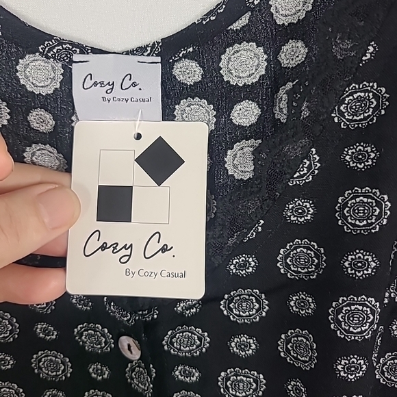 NEW Cozy Co Boho Anthro Geometric Black Tiered Skirt Dress Size XS NWT - Picture 6 of 8